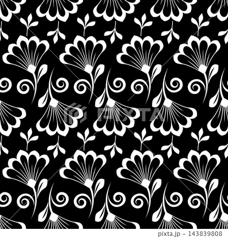 Flower geometric pattern. Seamless vector background. White and black ornament. Flower geometric pattern. Seamless vector background. White and black ornament. 143839808