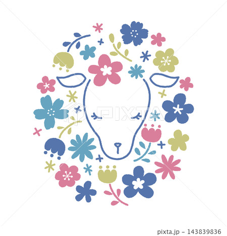 花で彩られた羊のイラスト 花で彩られた羊のイラスト 143839836