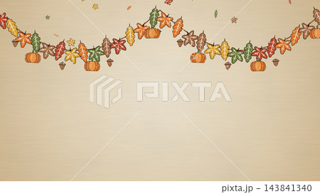 Leaf Garland Thanksgiving Linocut Copy Space Background Illustration 143841340