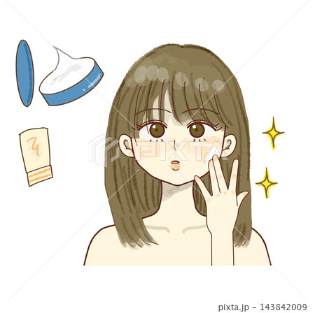 保湿クリームをお肌に塗ってスキンケアをする女性 143842009