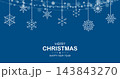 Blue christmas background greeting card template with hanging snowflake decorations and bokeh lights. 143843270