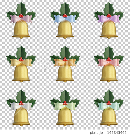 3D Christmas Gold Bells and Holly 9-Color Set 3D Christmas Gold Bells and Holly 9-Color Set 143843463