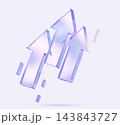 Transparent glass upward arrows 3d icon with holographic gradient and speed effect on light background render. Financial growth, business success, market profit and investment concept. 3D illustration Transparent glass upward arrows 3d icon with holographic gradient and speed effect on light background render. Financial growth, business success, market profit and investment concept. 3D illustration 143843727