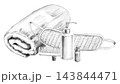 A pencil illustration featuring bath accessories, including a terry towel. Suitable for use by bath complexes, eco-friendly markets, manufacturers of bath accessories, wellness centers, beauty studios 143844471