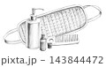 A pencil illustration featuring bath accessories. Suitable for bath complexes, eco-friendly markets, manufacturers of bath accessories, wellness centers, and beauty studios. 143844472