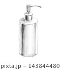 Pencil drawing of a dispenser. An isolated illustration for use in designs for eco-hotels, perfumery, coworking spaces, cleaning services, pharmaceuticals, eco-friendly packaging, and hostels. 143844480