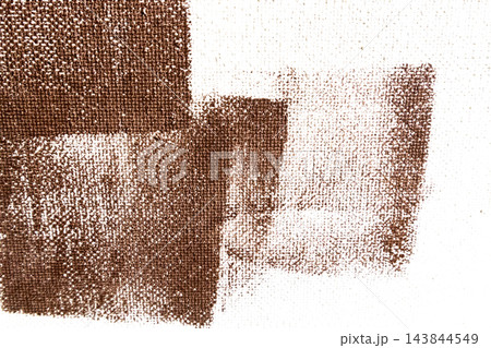 Abstract brown acrylic paint roller geometric print texture on white canvas background, creative artistic background composition with square block pattern, modern grunge wall art element Abstract brown acrylic paint roller geometric print texture on white canvas background, creative artistic background composition with square block pattern, modern grunge wall art element 143844549