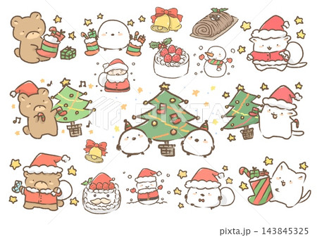 ねことくまさんとシマエナガのクリスマス 143845325