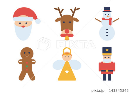 Christmas characters set with Santa, reindeer, snowman, gingerbread man, angel and nutcracker 143845843