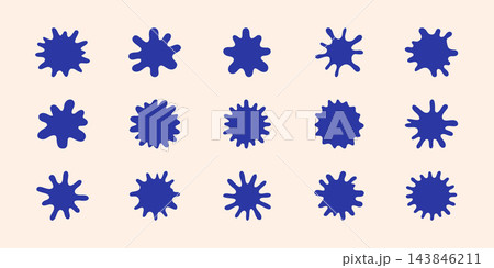 Blue Ink Splatter Solid Icon Set. Creative Design, Art Expression, And Abstract Pattern Silhouette Symbol Collection. Versatile For Graphic Design And Decoration. Isolated Vector Illustration 143846211