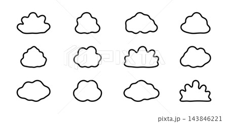 Cloud Shape Variations Line Icon Set. Weather Forecasting, Climate Patterns, And Atmospheric Conditions Outline Symbol Collection. Editable Stroke. Isolated Vector Illustration 143846221