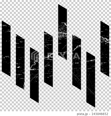 Vertical equalizer bar chart graphic illustration with distressed Y2K grunge texture isolated on transparent background. Black signal clip art element for streetwear. 143846652