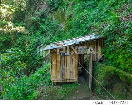 Rustic bamboo outdoor toilet facility in tropical jungle forest, Bali, Indonesia Rustic bamboo outdoor toilet facility in tropical jungle forest, Bali, Indonesia 143847286