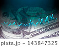 Business man on digital stock market financial indicator background. Digital business and stock market financial indicator on LED. Double exposure of business man and digital stock market financial. 143847325