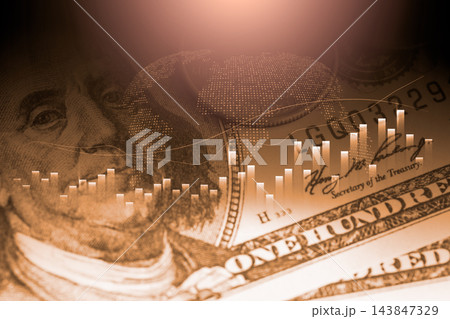 Business man on digital stock market financial indicator background. Digital business and stock market financial indicator on LED. Double exposure of business man and digital stock market financial. 143847329