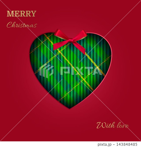 Christmas and New Year holiday card featuring a 3D paper heart created using a paper-cutting technique. 143848485