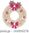 ピンクのリボンを飾ったクリスマスリースのイラスト 143850278