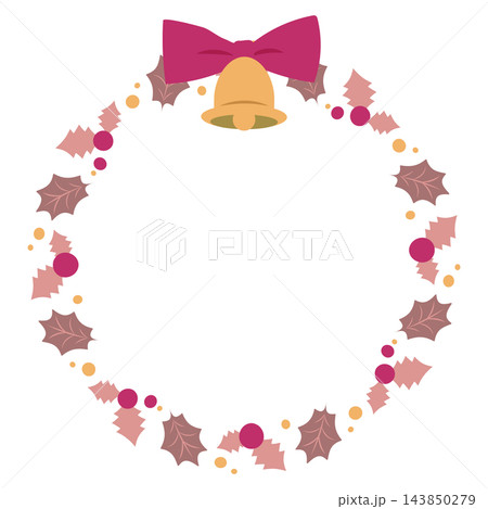 華やかなピンクのクリスマスリースのイラスト 143850279