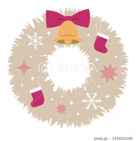 クリスマスリースと冬のオーナメントのイラスト 143850280