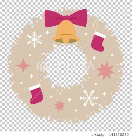 クリスマスリースと冬のオーナメントのイラスト 143850280
