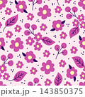 Simple floral vector seamless pattern in pink colors. Flowers, berry leaves. For prints of fabric, textile products, clothing, bed linen. 143850375