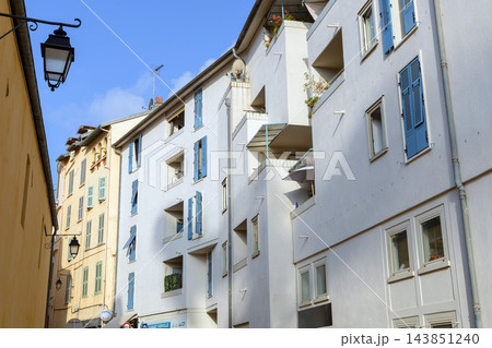 French Riviera Residential Apartments with Blue Shutters 143851240