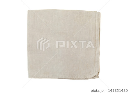 Linen napkin isolated on a white background. Napkin made of natural fabric. Table setting. Top view. 143851480