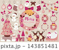 ガーリーなクリスマスのイラスト素材セット（ピンクとベージュ） 143851481