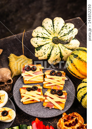 Halloween appetizers. Assortment of snack, food, party buffet 143852250