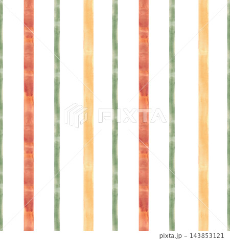 Striped watercolor seamless pattern. Orange, yellow gold, green, terracotta nature coloured abstract stripes. Hand painted on isolated white background illustration. Autumn print for wallpaper design. Striped watercolor seamless pattern. Orange, yellow gold, green, terracotta nature coloured abstract stripes. Hand painted on isolated white background illustration. Autumn print for wallpaper design. 143853121