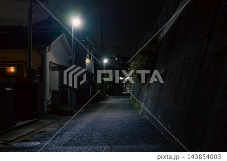 静けさと緊張感が漂う夜の道路の背景素材 静けさと緊張感が漂う夜の道路の背景素材 143854003