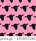Seamless pattern of Pink sheep with black heads and earrings Chalk Effect Minimalistic Background. Vector illustration for fabric, wrapping paper, wallpaper, stationery and decorative gift packaging 143857180