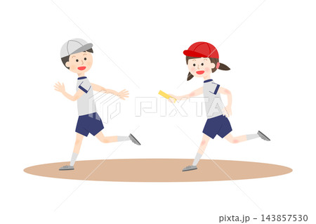 バトンリレーをする体操服の子供たち バトンリレーをする体操服の子供たち 143857530