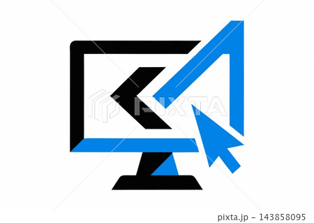 Modern Computer Monitor with Cursor Arrow Logo Icon Modern Computer Monitor with Cursor Arrow Logo Icon 143858095