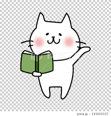 A white cat explaining while opening a book A white cat explaining while opening a book 143858337