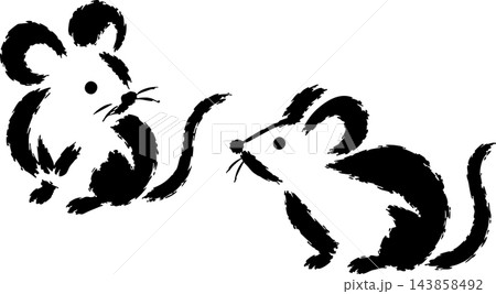 筆で手描きした2匹のネズミのイラスト素材 筆で手描きした2匹のネズミのイラスト素材 143858492