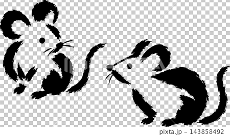 筆で手描きした2匹のネズミのイラスト素材 筆で手描きした2匹のネズミのイラスト素材 143858492