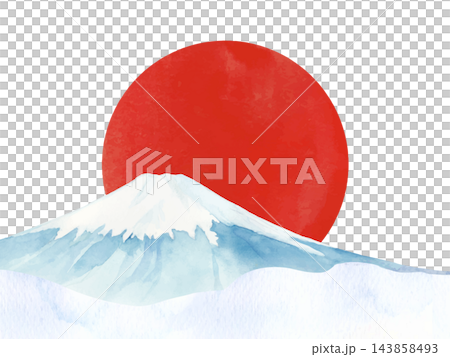 富士山與太陽的水彩插圖 143858493