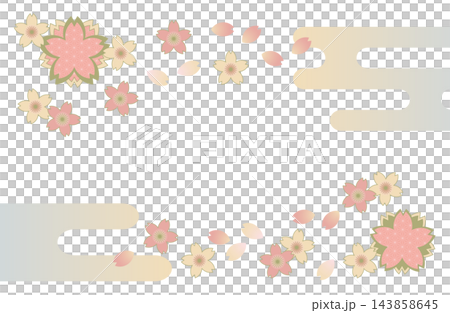 Japanese-style illustration material: Cherry blossoms and mist pattern, transparent background. Japanese-style illustration material: Cherry blossoms and mist pattern, transparent background. 143858645