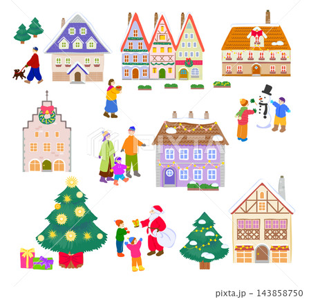クリスマスの街と人々_ベクターセット 143858750