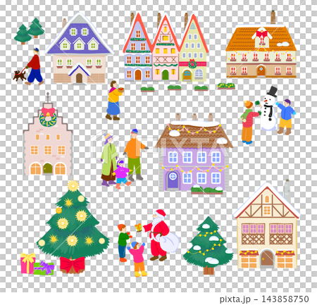 クリスマスの街と人々_ベクターセット 143858750