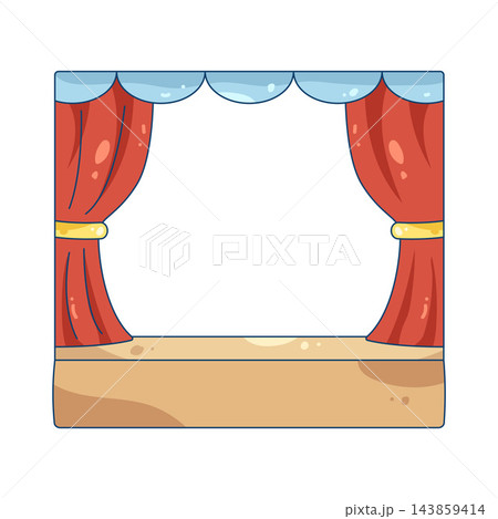 Illustration of graduation stage with red curtains Illustration of graduation stage with red curtains 143859414
