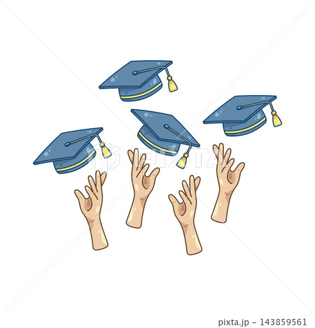 Illustration of graduation caps tossed in the air Illustration of graduation caps tossed in the air 143859561