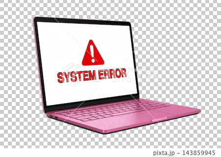 SYSTEM ERROR warning screen B displayed on the pink laptop. 143859945