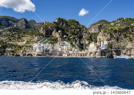 Atrani, Italy along the Amalfi Coast - view from sea Atrani, Italy along the Amalfi Coast - view from sea 143860647