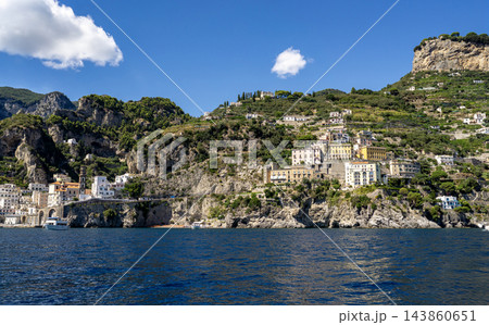 Atrani, Italy along the Amalfi Coast - view from sea Atrani, Italy along the Amalfi Coast - view from sea 143860651