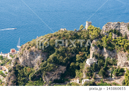 Torre dello Ziro watchtower in Amalfi under sunny blue sky, Italy Torre dello Ziro watchtower in Amalfi under sunny blue sky, Italy 143860655