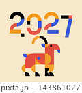 Year of the Goat 2027 Chinese New Year geometric abstract vector design with retro colors 143861027
