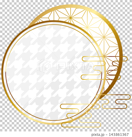 一款奢華的日式圓形裝飾相框，採用白色和金色配色。 143861367
