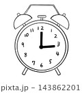 モノクロ目覚まし時計　線画イラスト 時間やスケジュールの素材 143862201